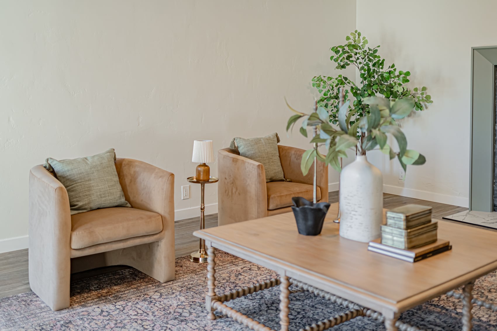 Dining area with pendant lights